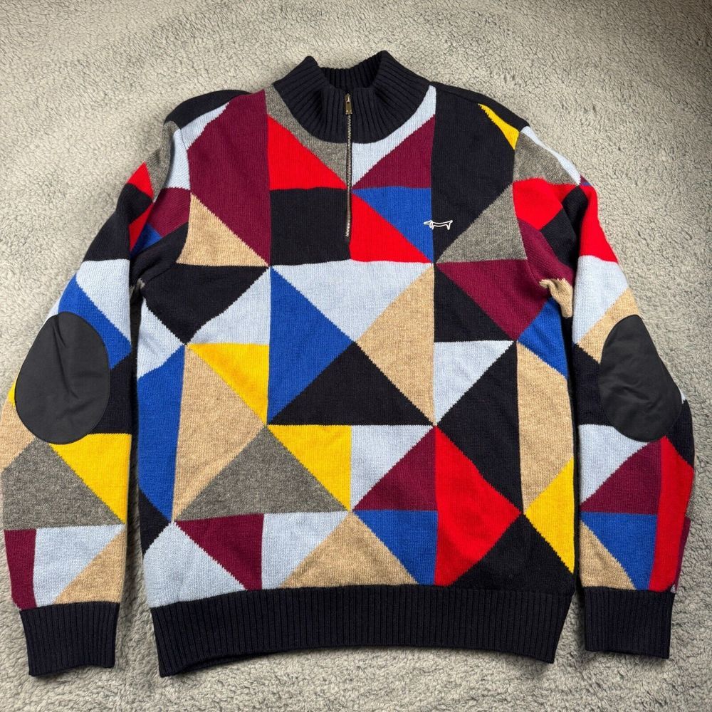 Louis Castel Mens Wool Blend Golf Sweater Elbow Patch Color‎ Block 100 Size M